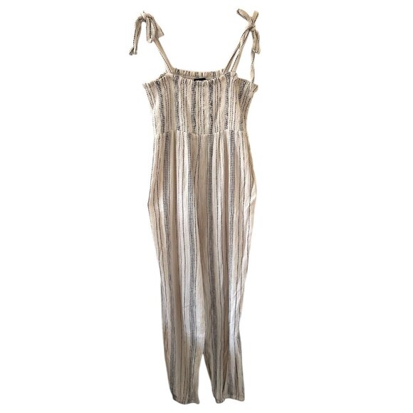 Hatch Maternity Stripe Smocked Jumpsuit Cream Size 1 Small Coastal Beachy Scandi - Picture 9 of 10